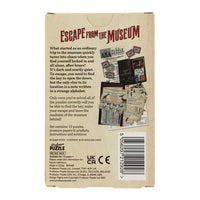 Back of a packaging box for 'Escape from the Museum' puzzle game with text and images.