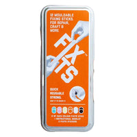 An orange tin of FIXITS mouldable fixing sticks against a white background