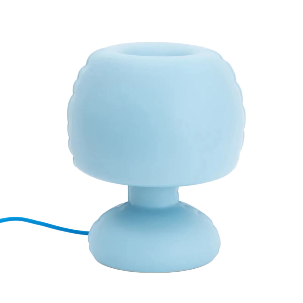Light blue inflatable ceramic table lamp on a white background
