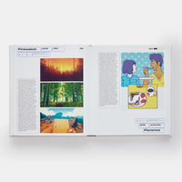 Open pages of Game Changers book featuring stills from a video game with different landscapes.