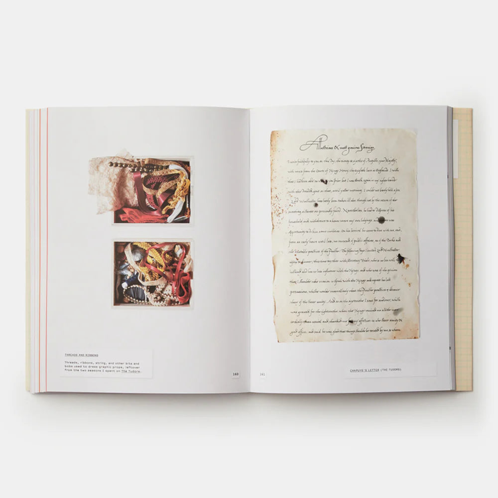 Open book with text and images on a white background