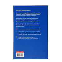 The back cover of a book titled 'Innovating with Impact: An Economist Edge' by Ted Ladd and Alessandro Lanteri picture with the blurb in white text on a blue background. 