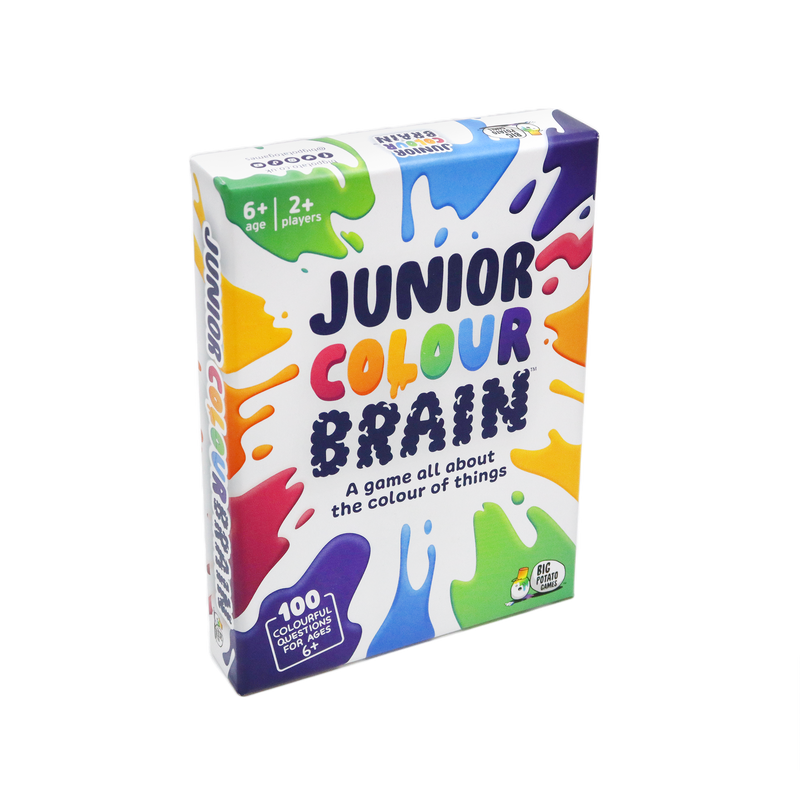 Box of Junior Colour Brain game featuring colourful paint splashes on a white background