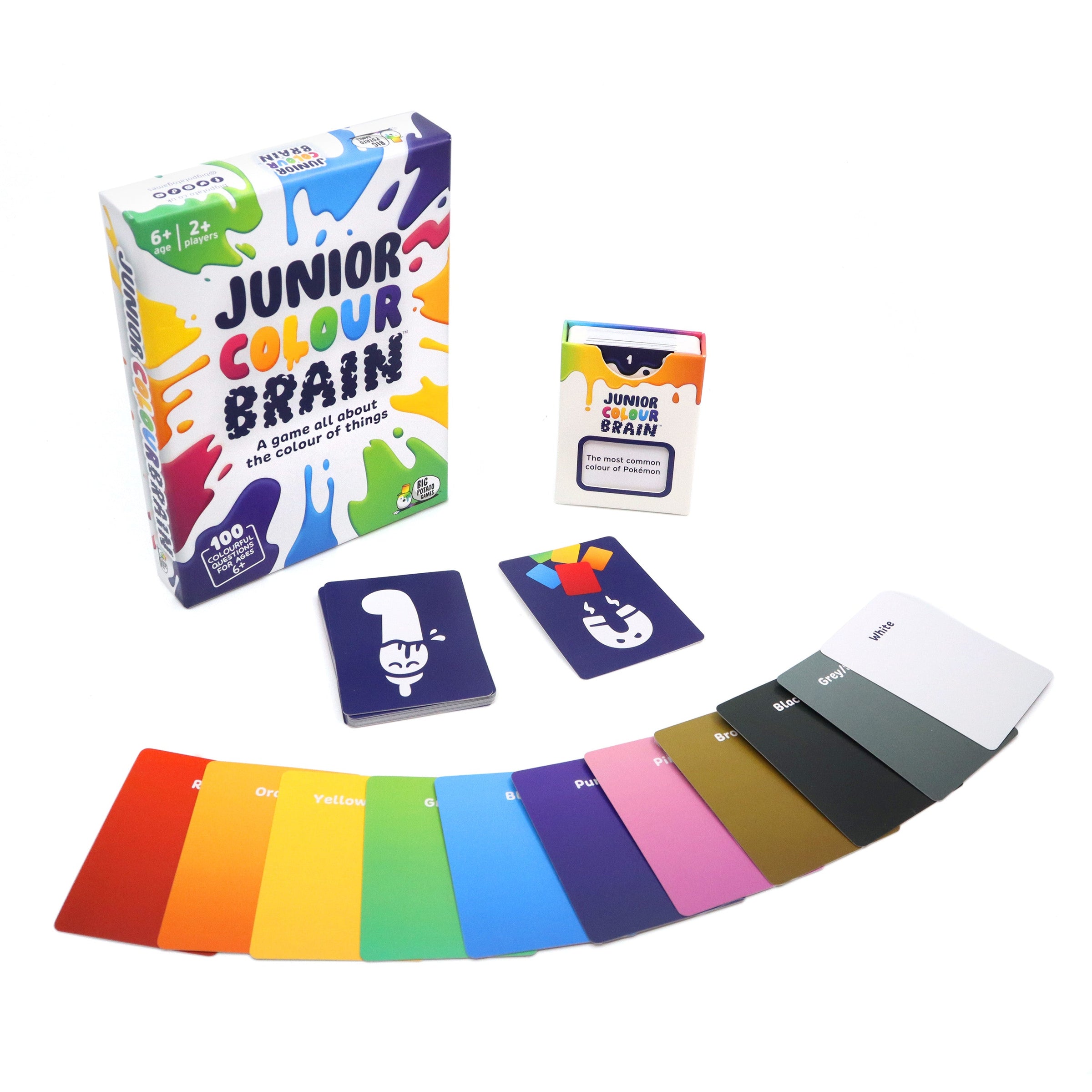 Junior Colour Brain game set with colorful cards and packaging on a white background