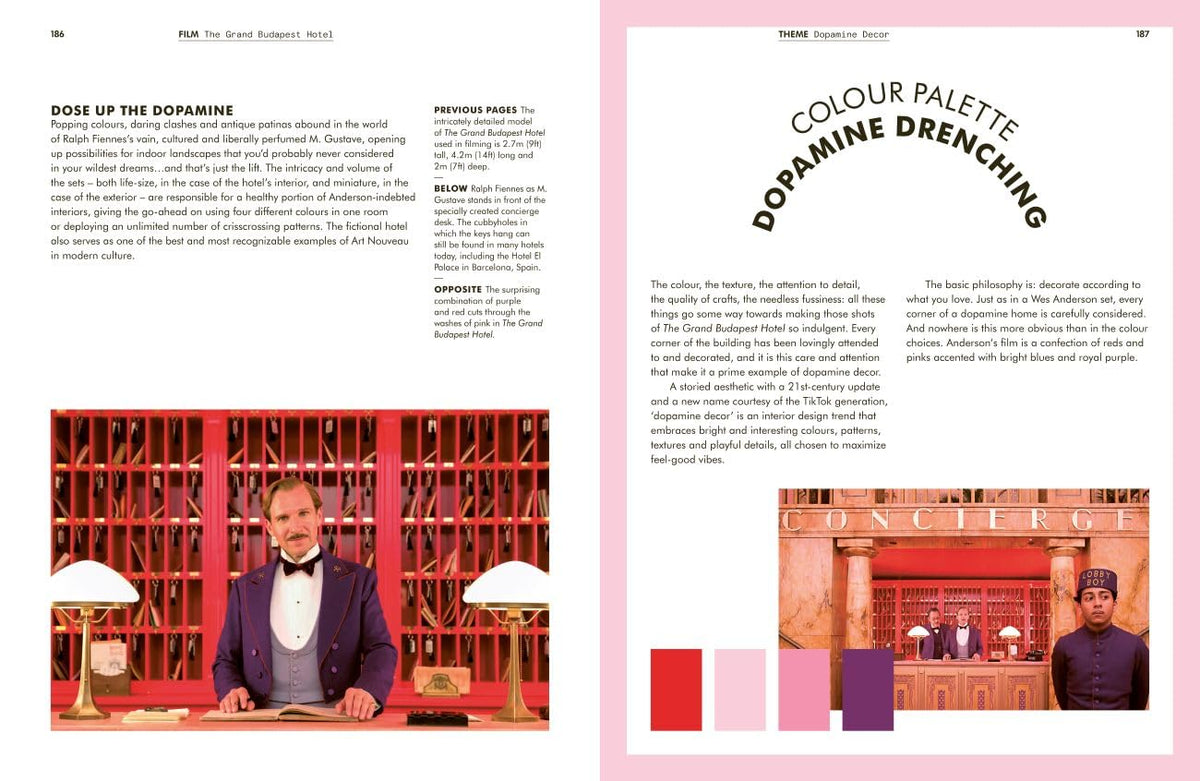 Inside page of Live Like Wes with a person in a suit and bow tie, colour palette chart, and text on a pink background.