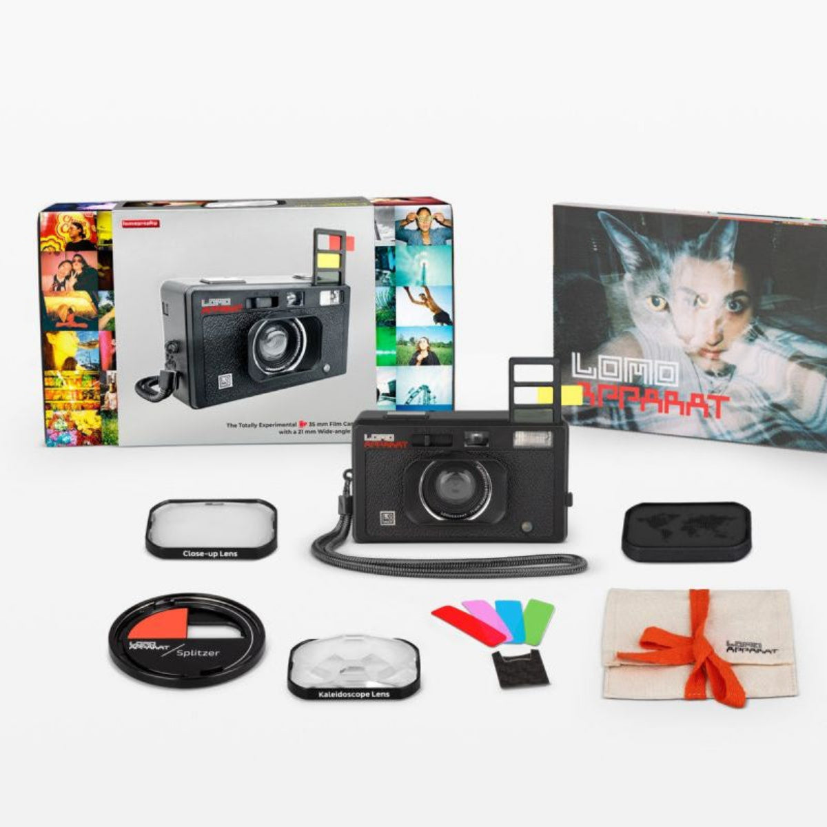 Lomo camera set with accessories on a white background