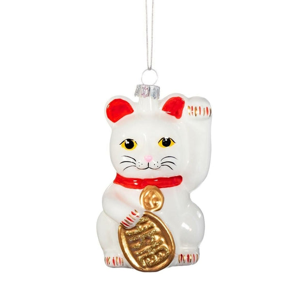 White Lucky Cat Shaped Bauble