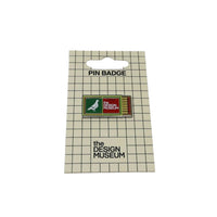 matchbox pin badge on a checkered card packaging 