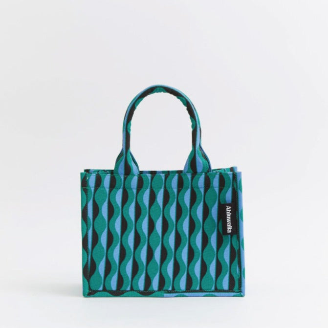 green and blue tote bag