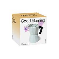 Product packaging for a coffee pot shaped vase on a white background