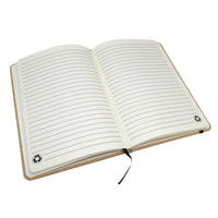 Open notebook with lined pages on a white background