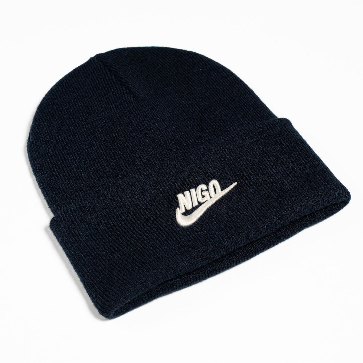 Black beanie with Nike logo on a white background
