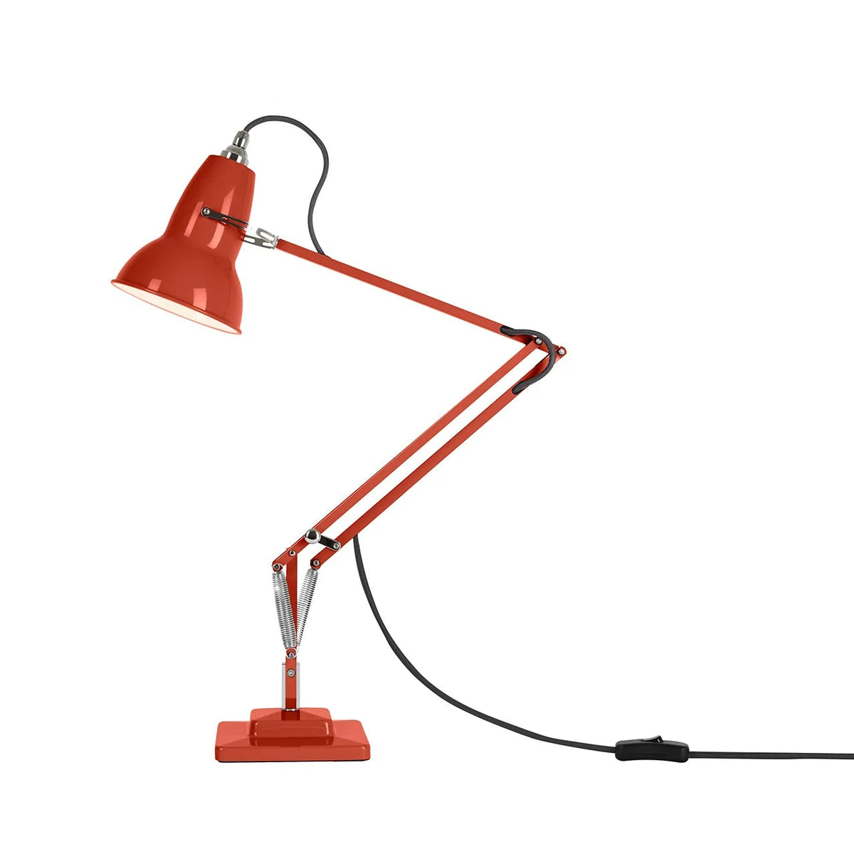 Red lamp with a flexible arm on a white background