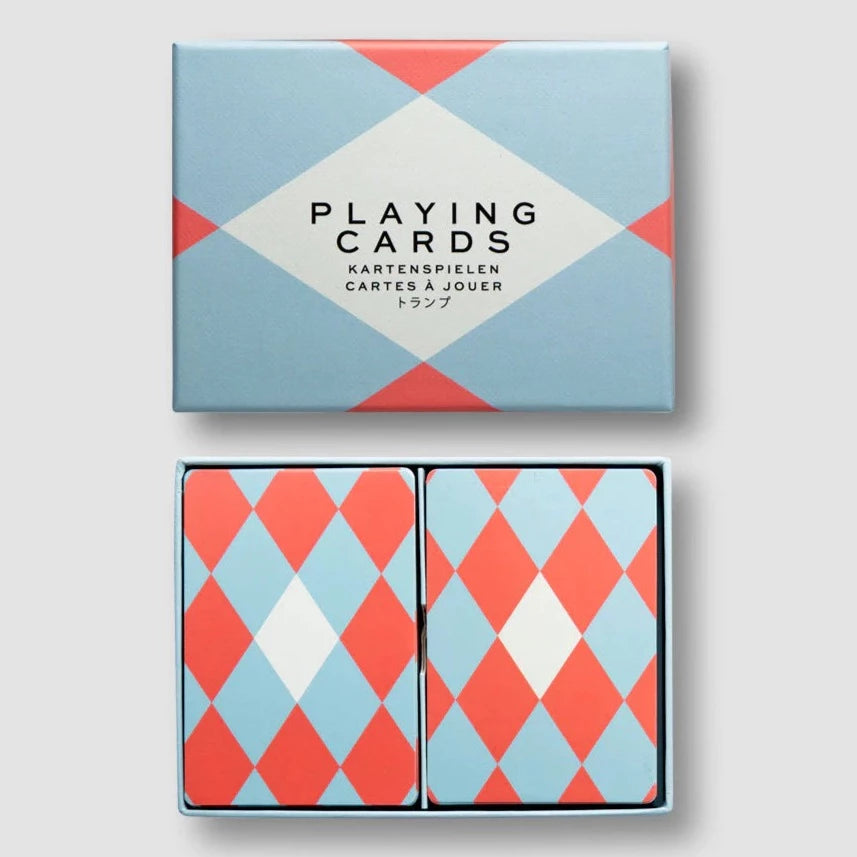 playing cards in red and blue on a white background