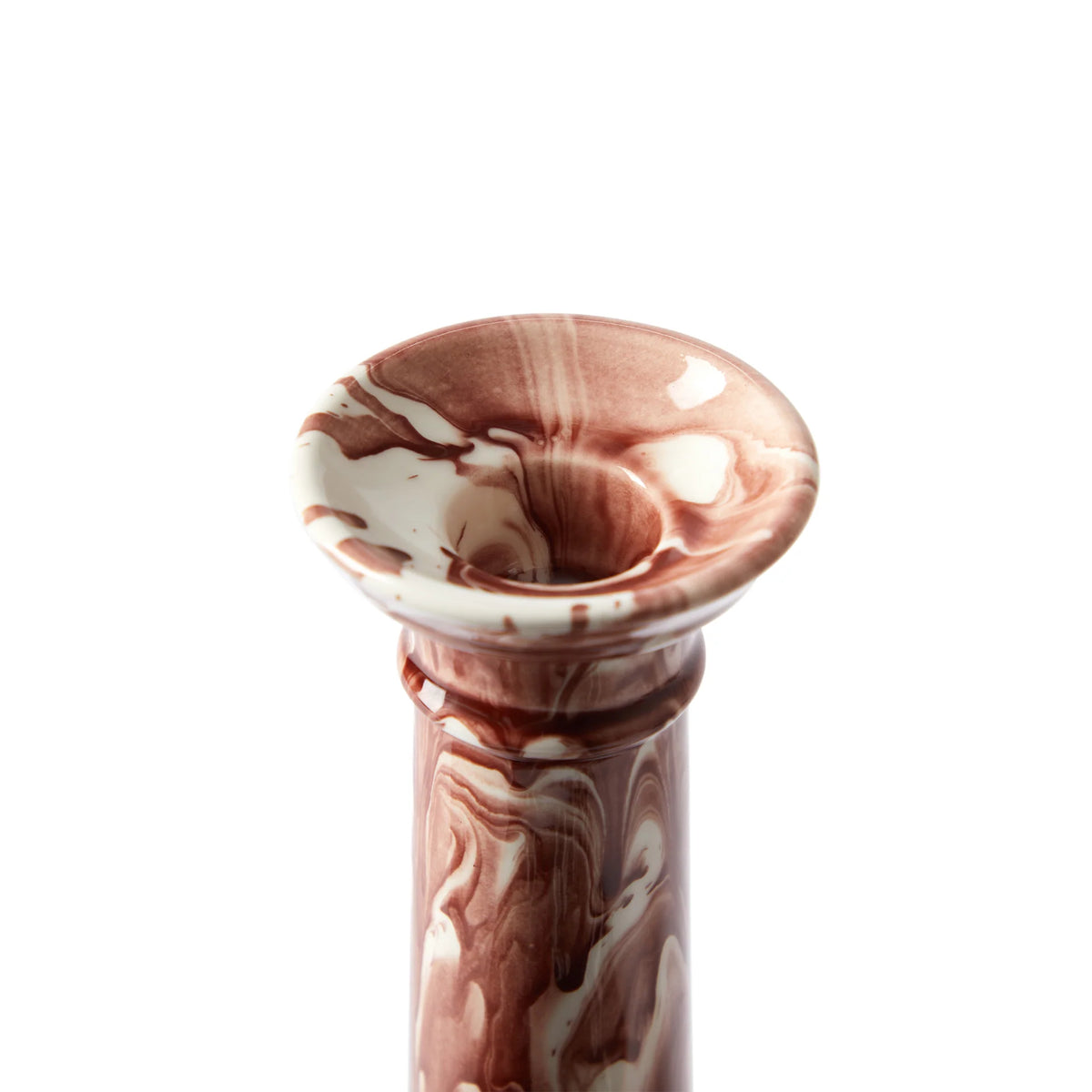 Marbled red and white candle holder on a white background