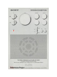 Sony design exhibition poster with minimalistic design of a white speaker.