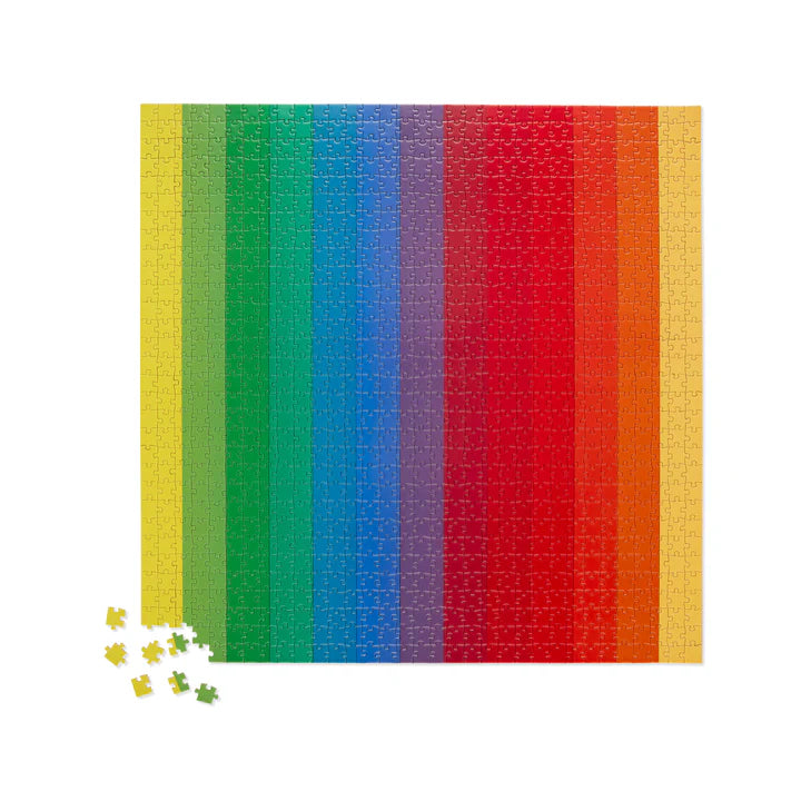 Colorful striped puzzle with a missing piece on a white background
