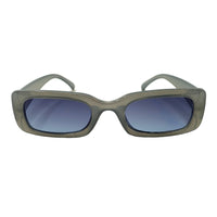 thick frame round sunglasses transparent grey colour with blue lens in white background 
