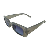 thick frame round sunglasses transparent grey colour with blue lens in white background - sideways