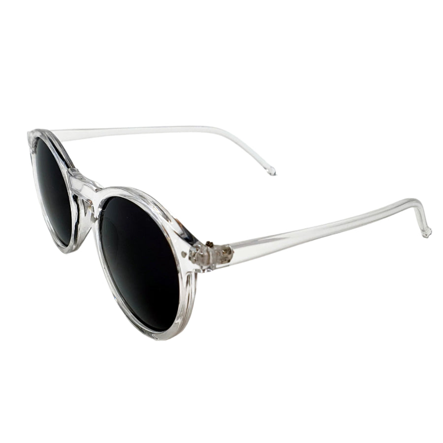 thick frame round sunglasses transparent colour in white background  - sideways