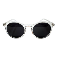 thick frame round sunglasses transparent colour in white background  - front photo slightly up angle