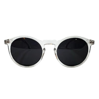thick frame round sunglasses transparent colour in white background  - front picture