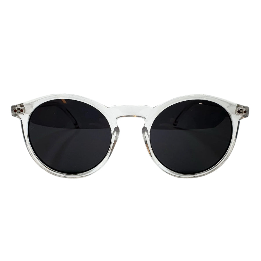 thick frame round sunglasses transparent colour in white background  - front picture