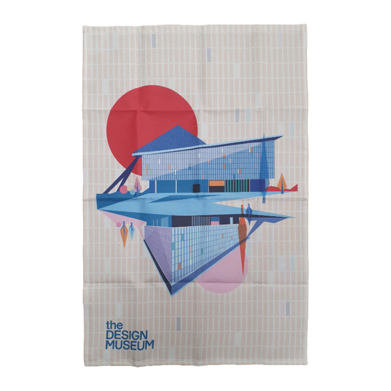 the Design Museum Eye for London Tea Towel - picture of it open wide on white background.