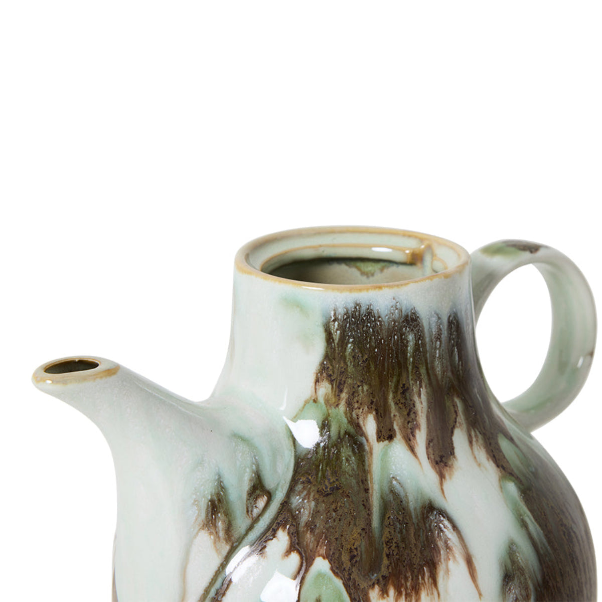 Colourful abstract painted coffee pot without lid on a white background