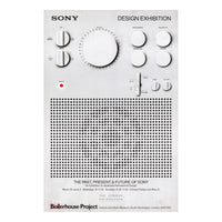 Sony design exhibition poster with minimalistic layout and text.
