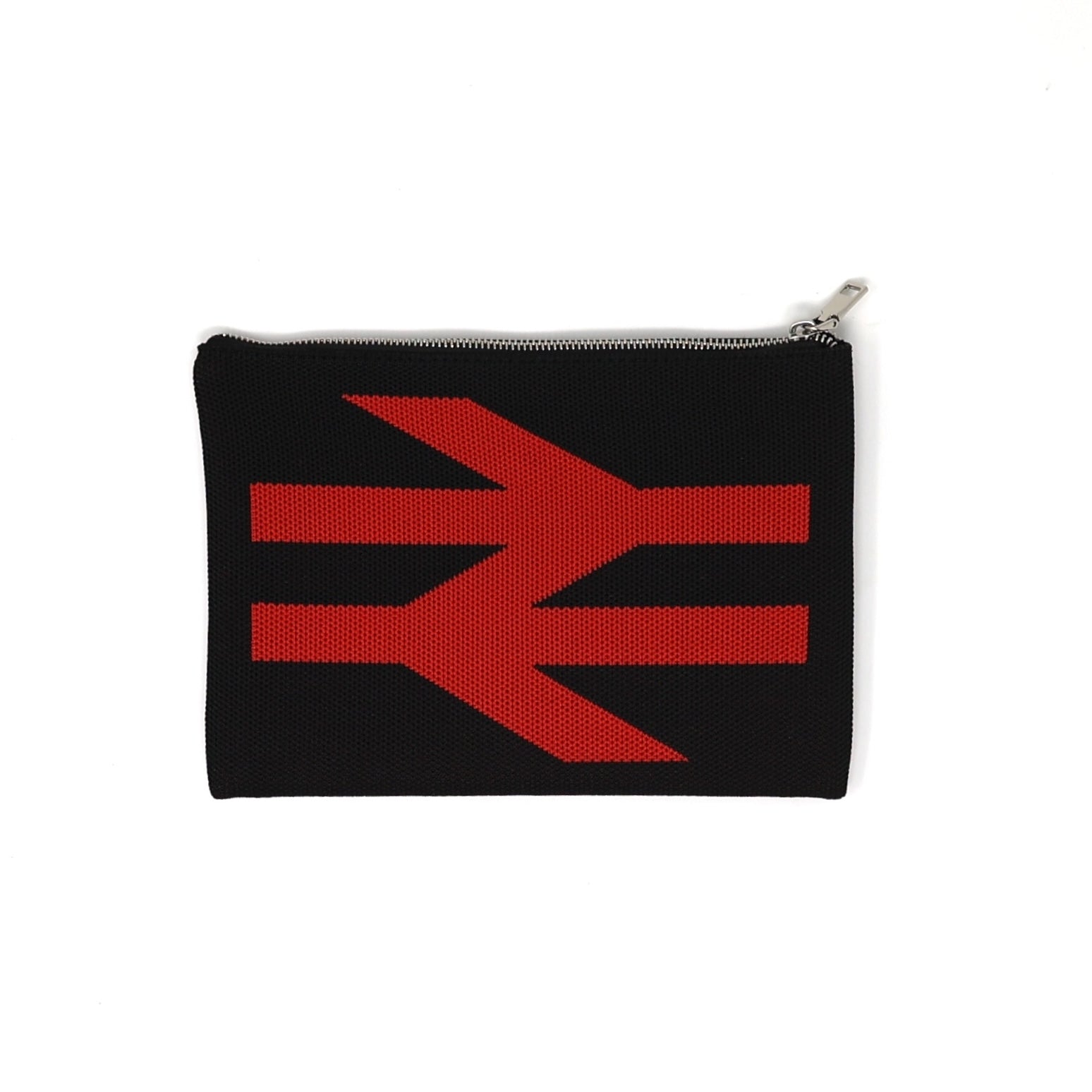 Black pouch with a red logo on a white background