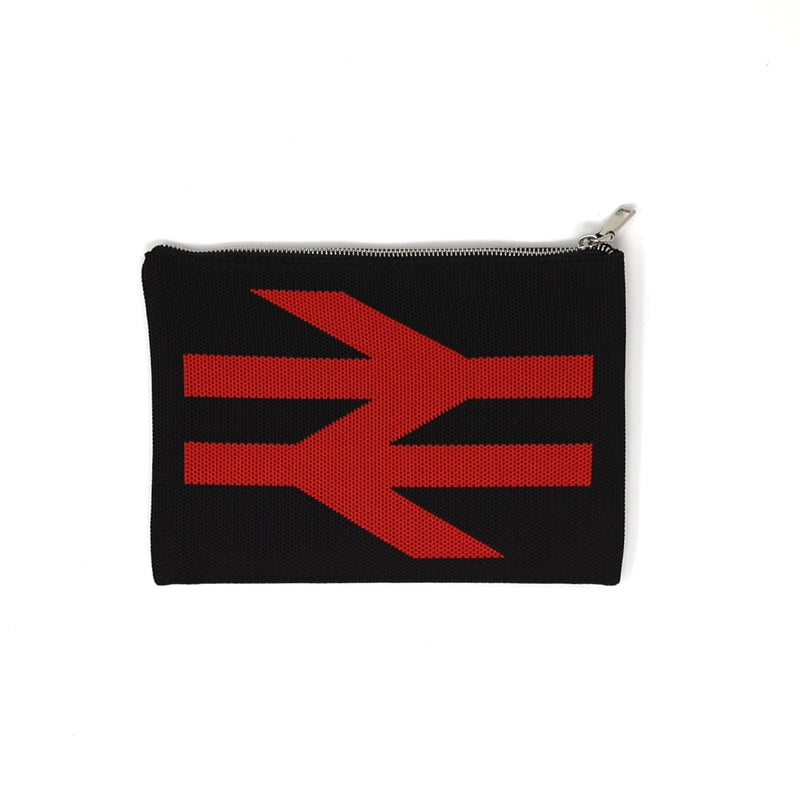 Black pouch with a red logo on a white background