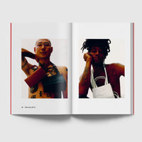 Open page featuring people wearing handbags around their necks against a white background