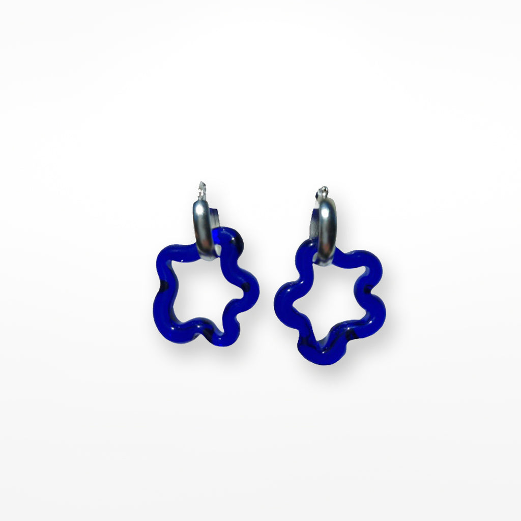 Squiggle Hoop Earrings - blue and silver