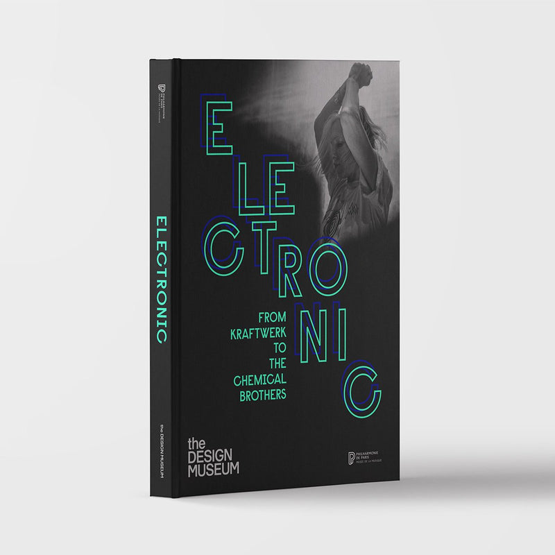 Black book titled 'Electronic: From Kraftwerk to The Chemical Brothers' with neon text on a white background