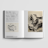 Inside page of Charlotte Perriand catalogue featuring study sketches of different sitting positions with mannequins.