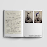 Inside page of Charlotte Perriand catalogue featuring photographs of a person and a letter.