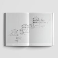 Inside page of Charlotte Perriand catalogue featuring cross-section drawing of a building.