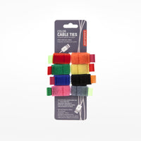 Colourful Cable Ties with grey packaging on a white background