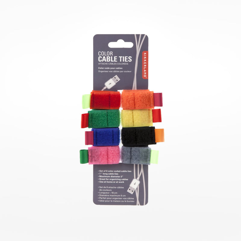 Colourful Cable Ties with grey packaging on a white background