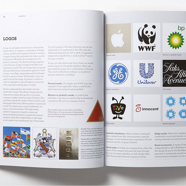 White interior pages with brand logos and black text on a white background