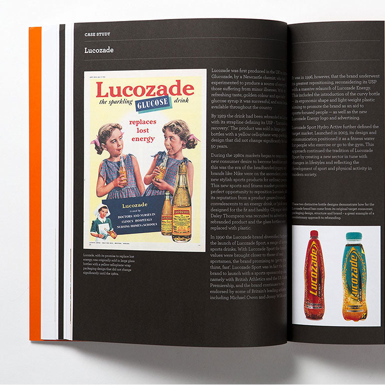 Black interior page with lucozade images and white text on a white background 