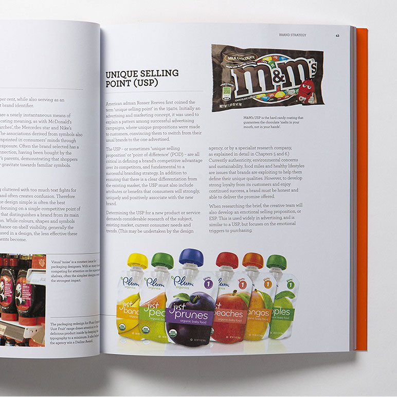 White interior pages with images of candy wrappers and black text on a white background