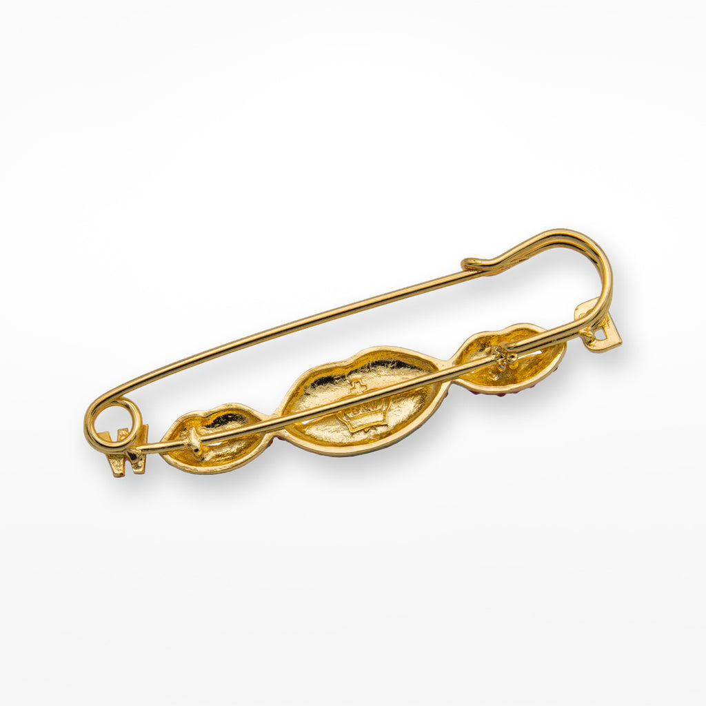Three Crystal Lips Safety Pin Brooch