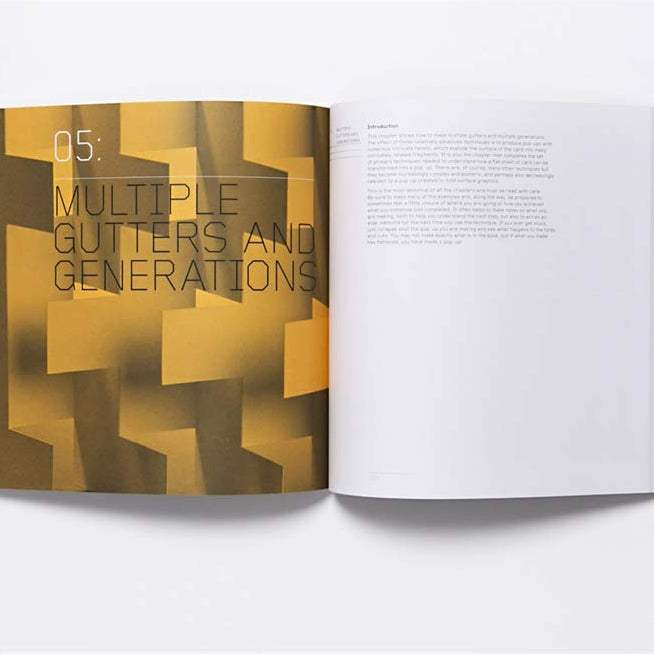 Inside page of Cut and Fold Techniques with yellow geometric pattern and bold black text.