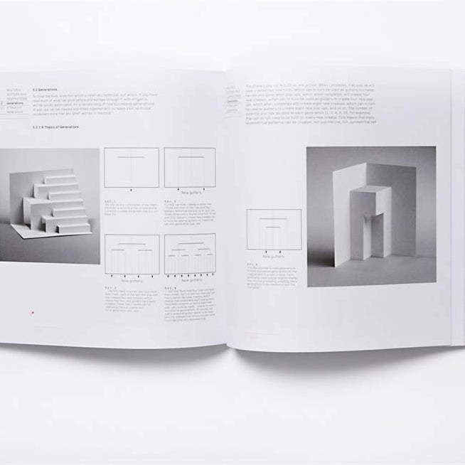 Inside page of Cut and Fold Techniques with images of paper models on a white background. 