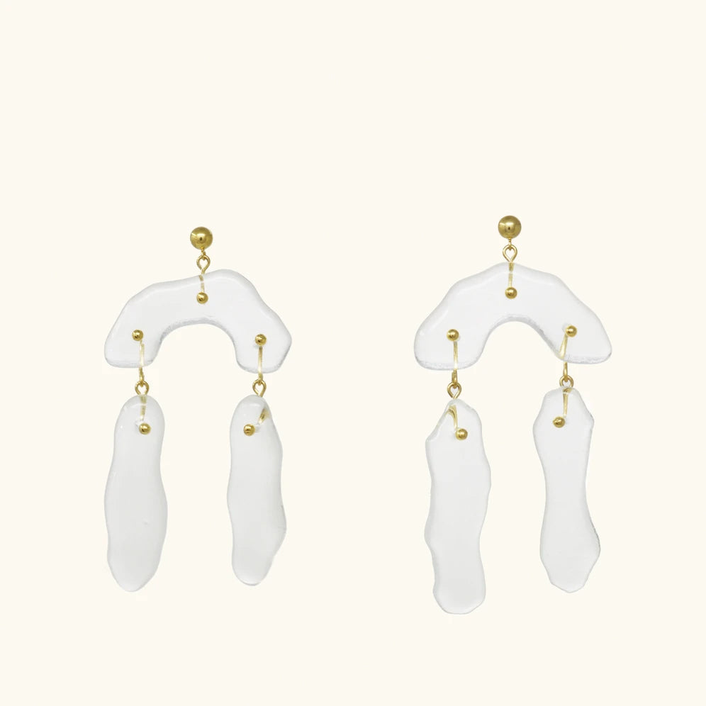 Cled Dangling Earrings - clear and gold