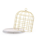 Gold bird cage with porcelain base