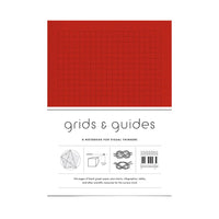 Red Grids & Guides notebook cover with black text and diagrams on a white background 