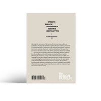 Back cover of grey book with black text on a white background 